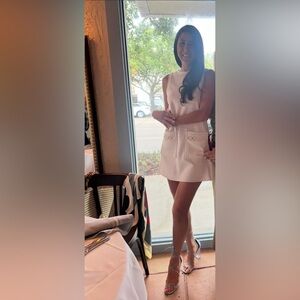 Zara White Sleeveless Dress with Chain Pocket Accents